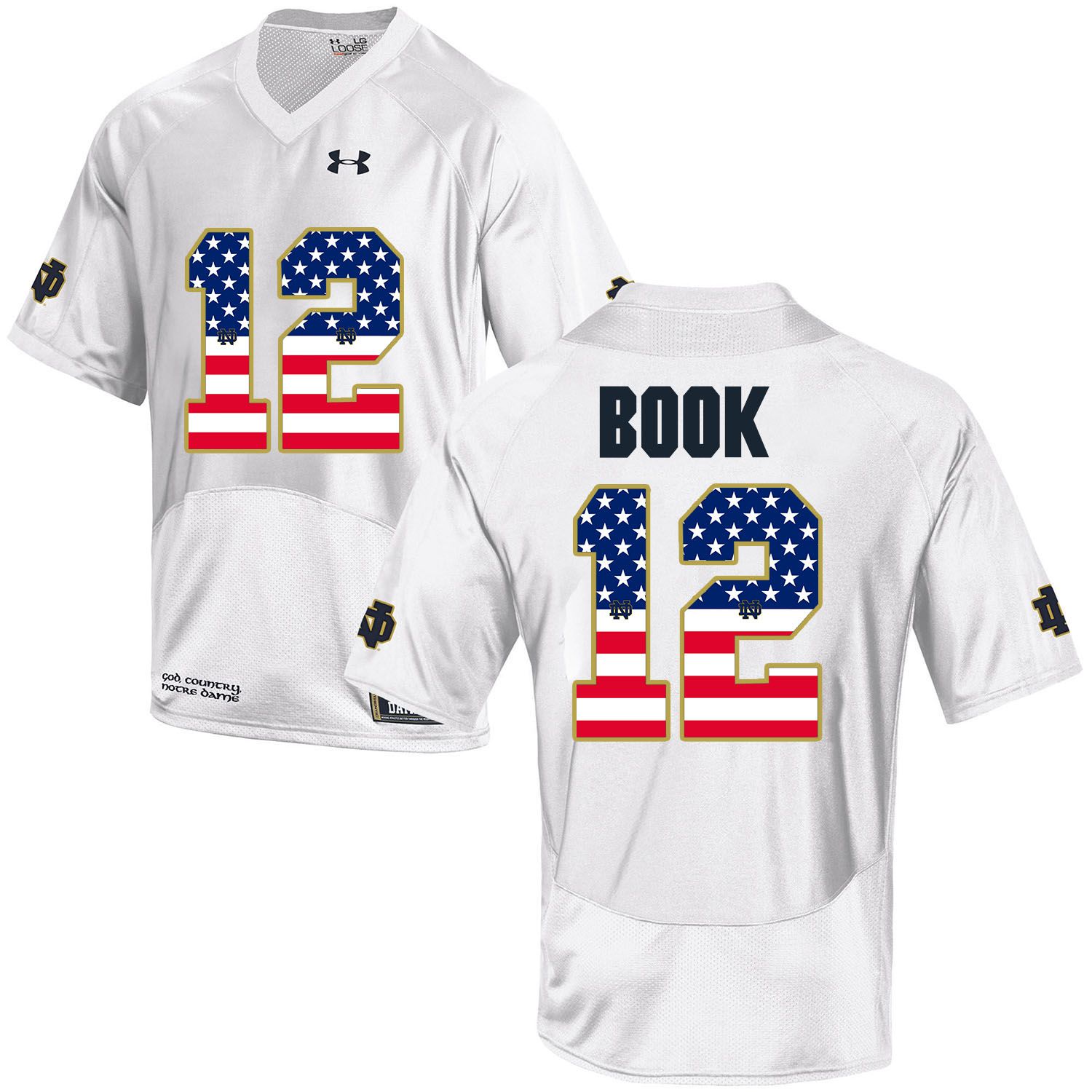 Men Norte Dame Fighting Irish #12 Book White Flag Customized NCAA Jerseys->customized ncaa jersey->Custom Jersey